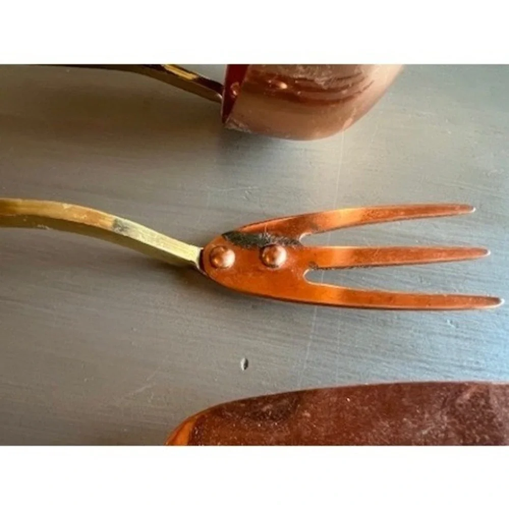 Vintage Copper Brass Kitchen Utensil Set 5pc Korea Patina Rustic Wall Rack